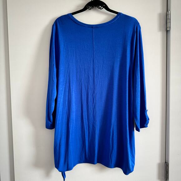 Zenergy by Chico's Top Blue Round Neck Asymmetrical 3/4 Sleeve Women's Sz 3/XL - Picture 2 of 4